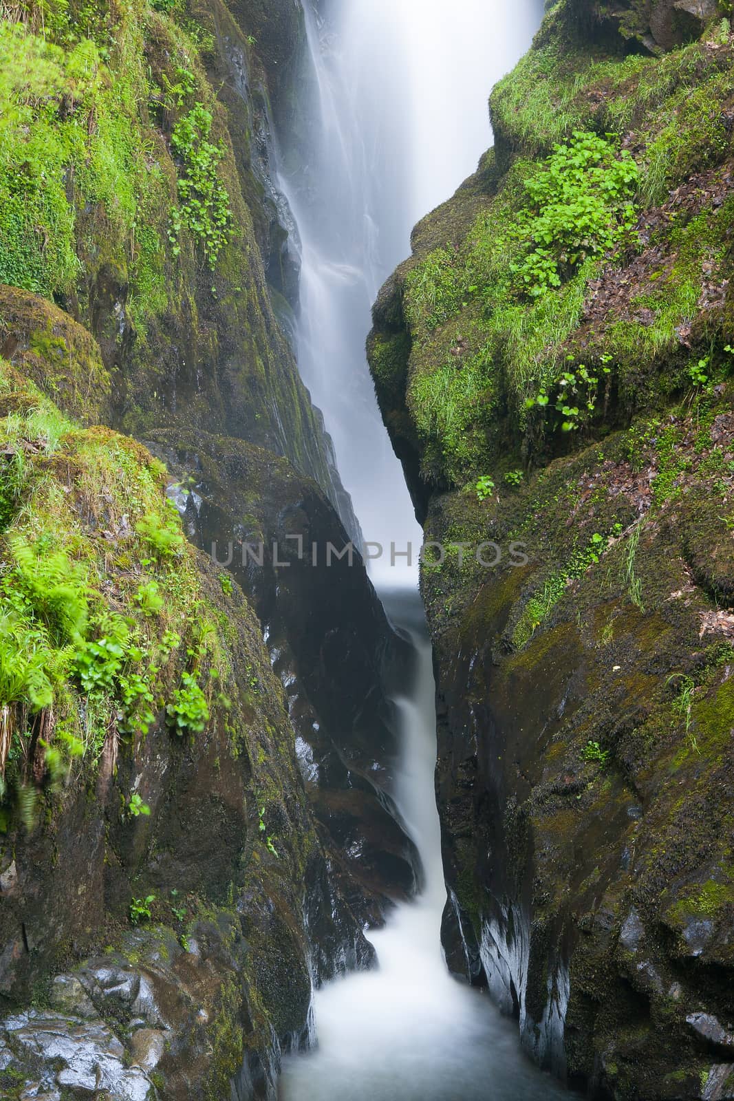 Famous Aira Force waterfall on Aira Beck river in Lake District, Cumbria, Great Britain