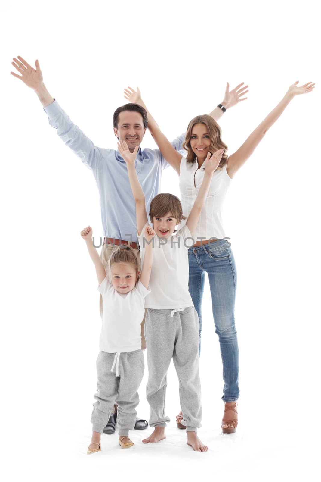 Happy family with raised hands by ALotOfPeople