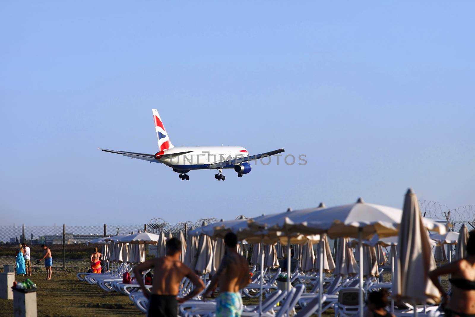 Larnaca, Cyprus - May 22, 2016: British Airways Airbus A320 landing at Larnaca International Airport
