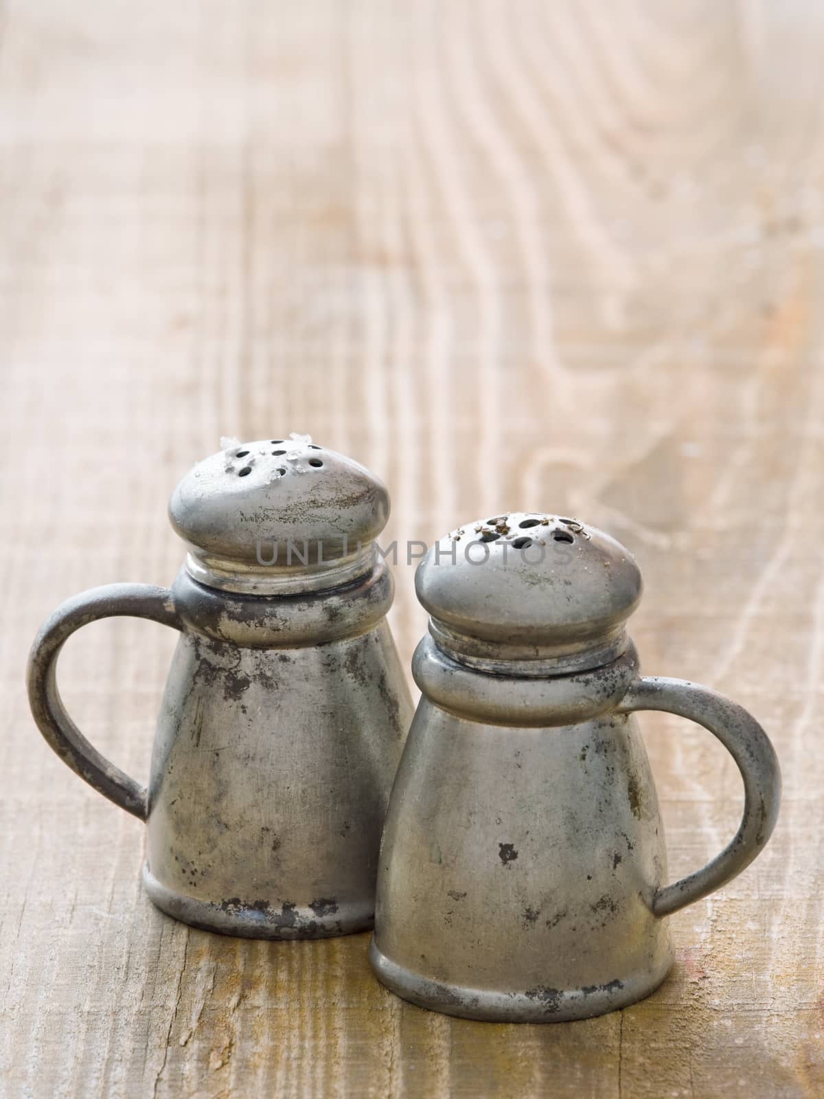 close up of rustic salt and pepper shaker