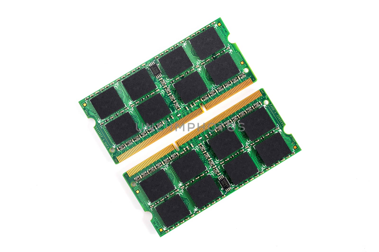 Computer RAM modules isolated on white background.