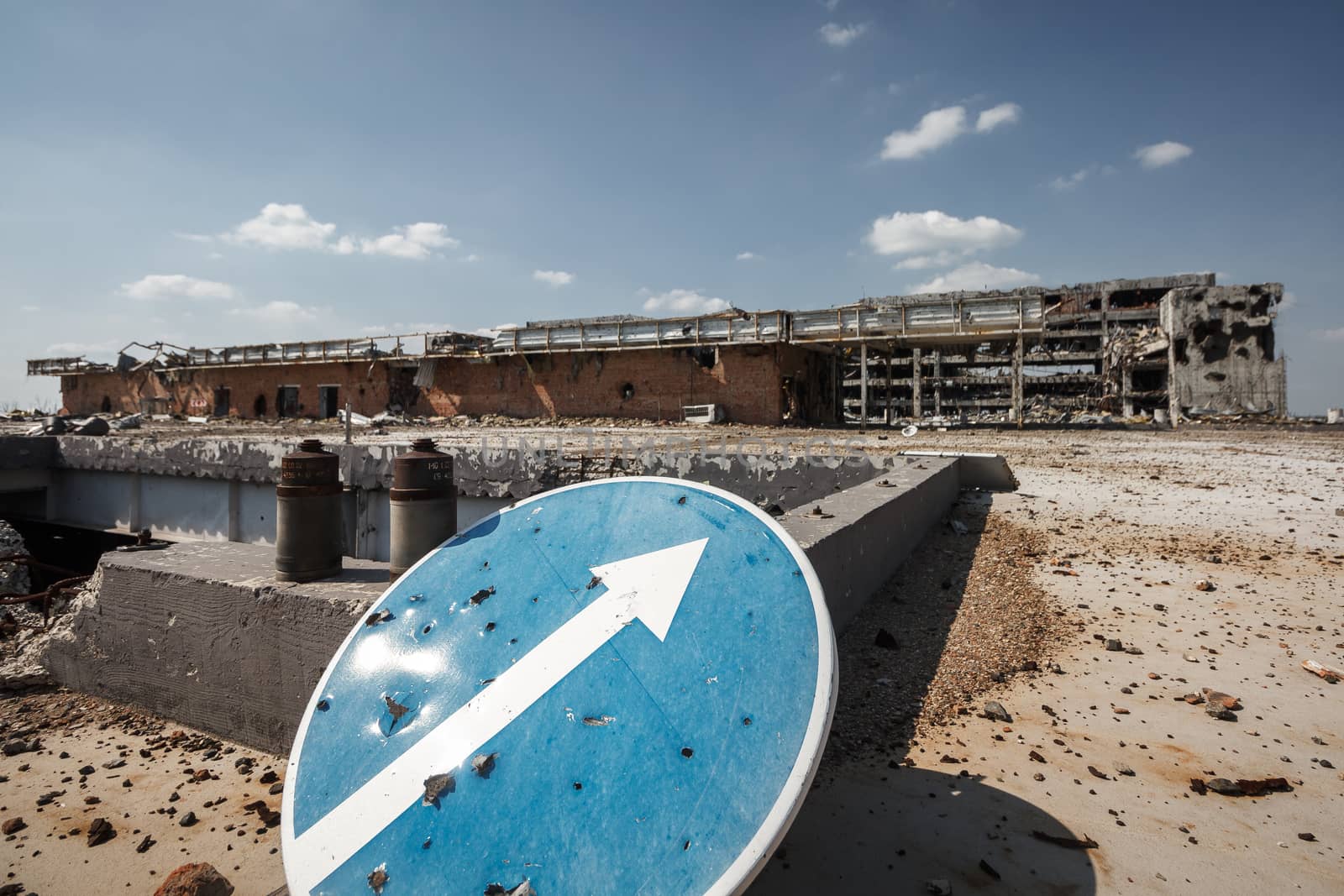 Wide angle view of donetsk airport ruins by mrakor