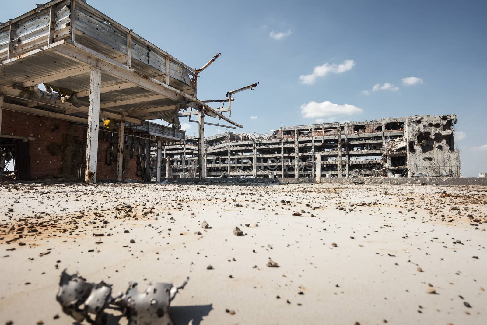 Wide angle view of donetsk airport ruins by mrakor