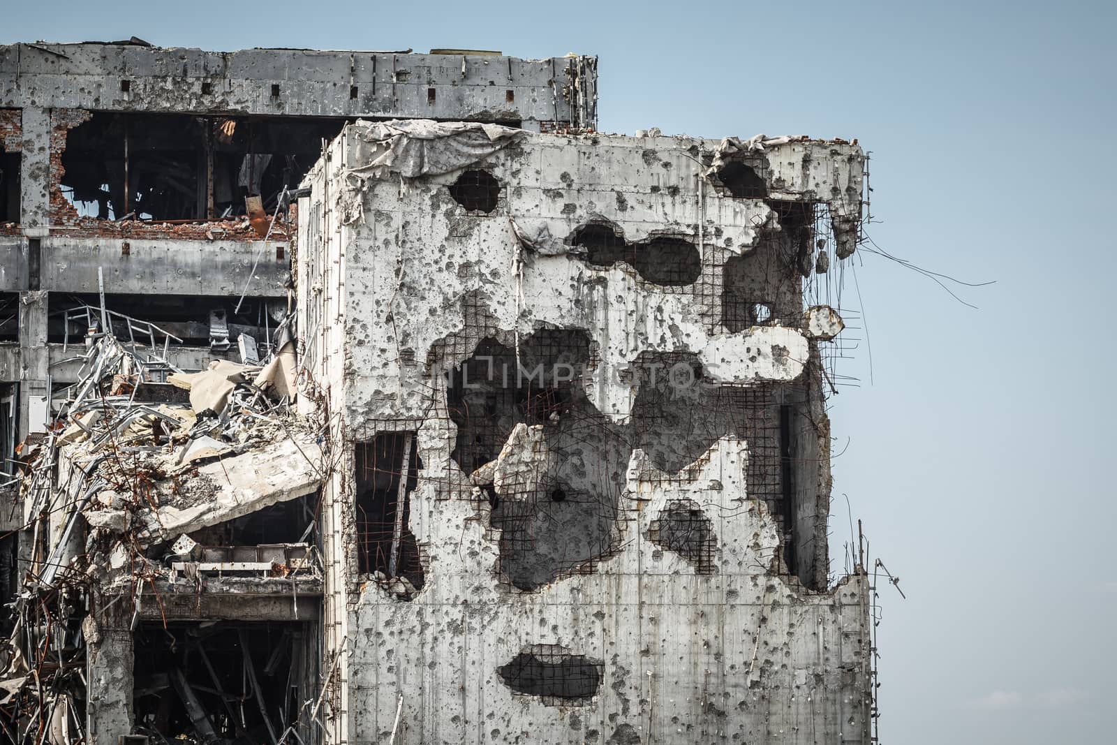 Detail view of donetsk airport ruins by mrakor