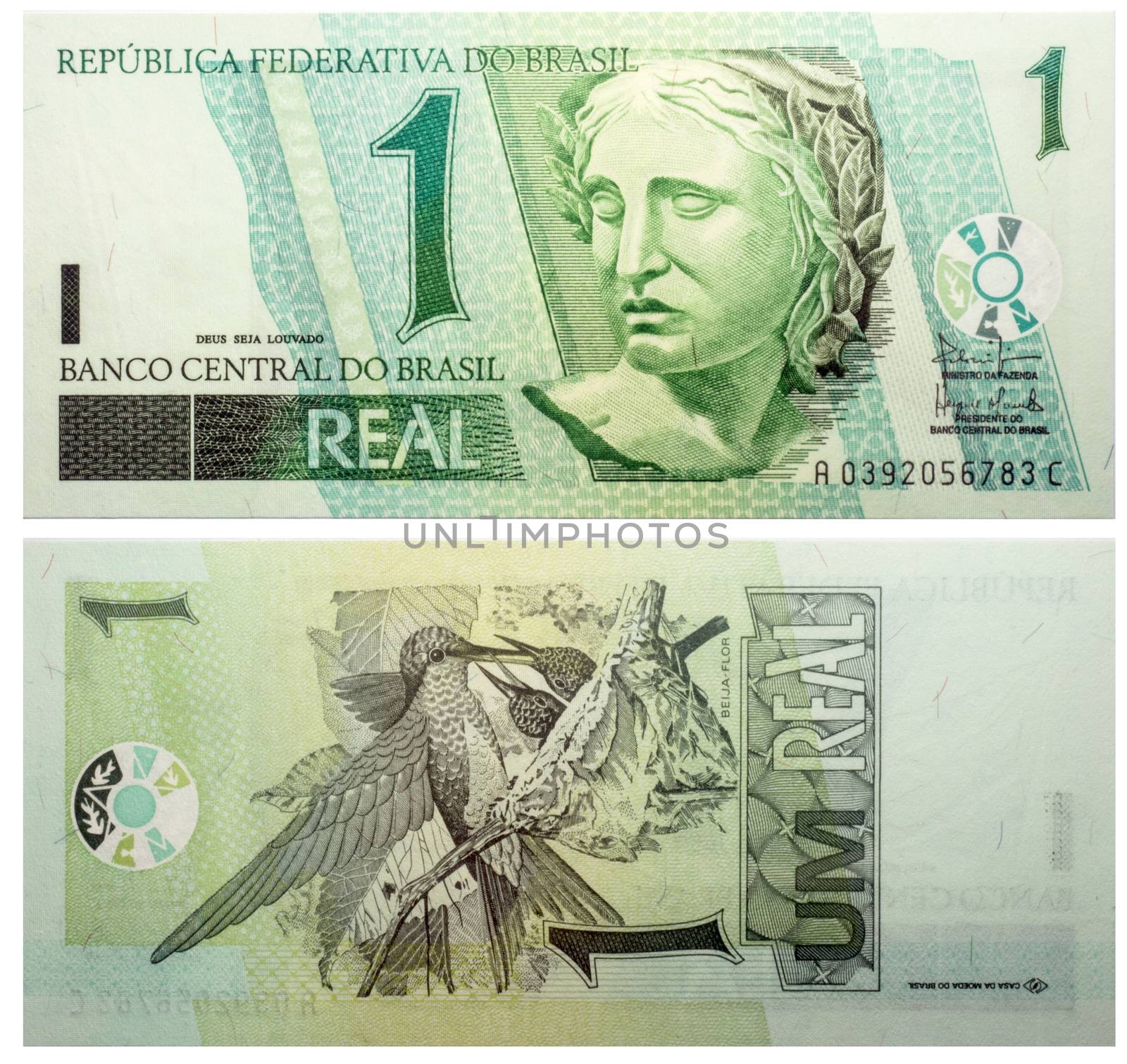 1 Real banknote Brasil front and back UNC emitted on 1994