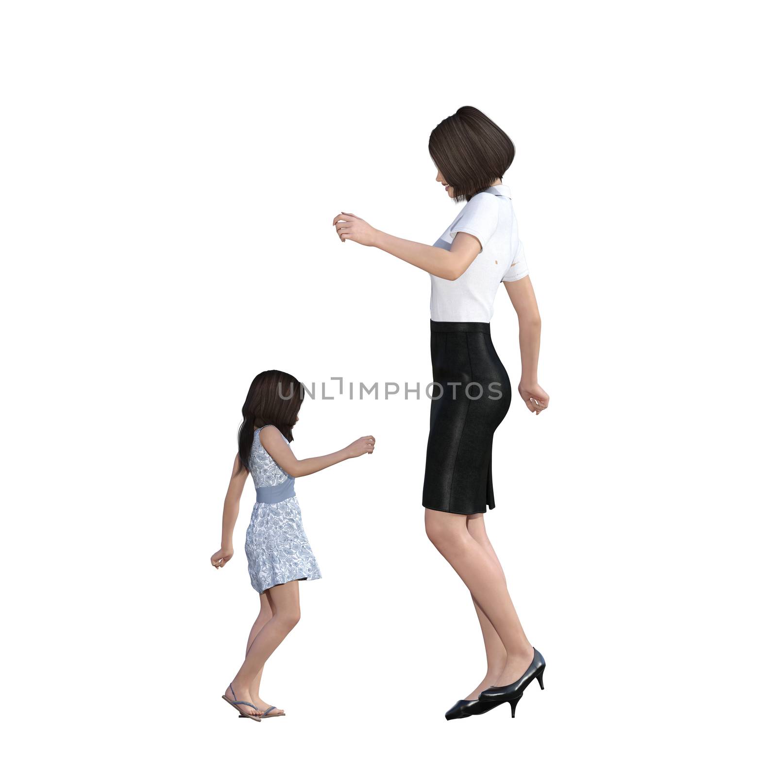 Mother Daughter Interaction of Dancing Together as an Illustration Concept