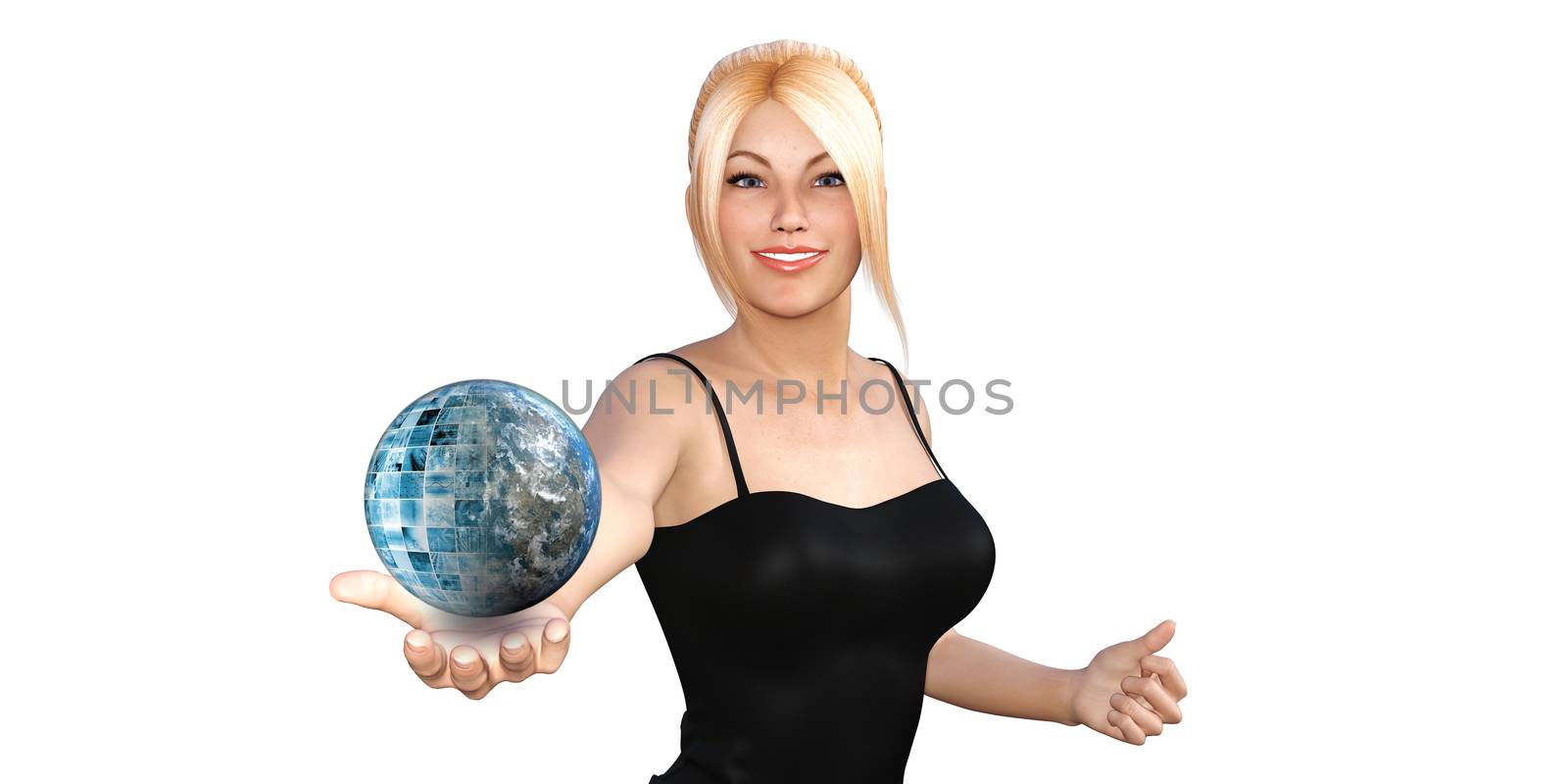Global Technology Concept with Woman Holding Globe
