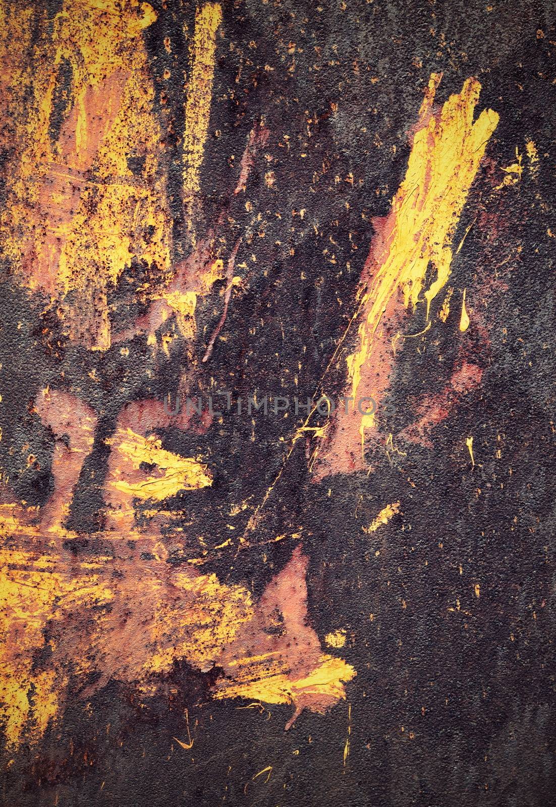 colorful scribbles on a rusty metal plate by Ahojdoma