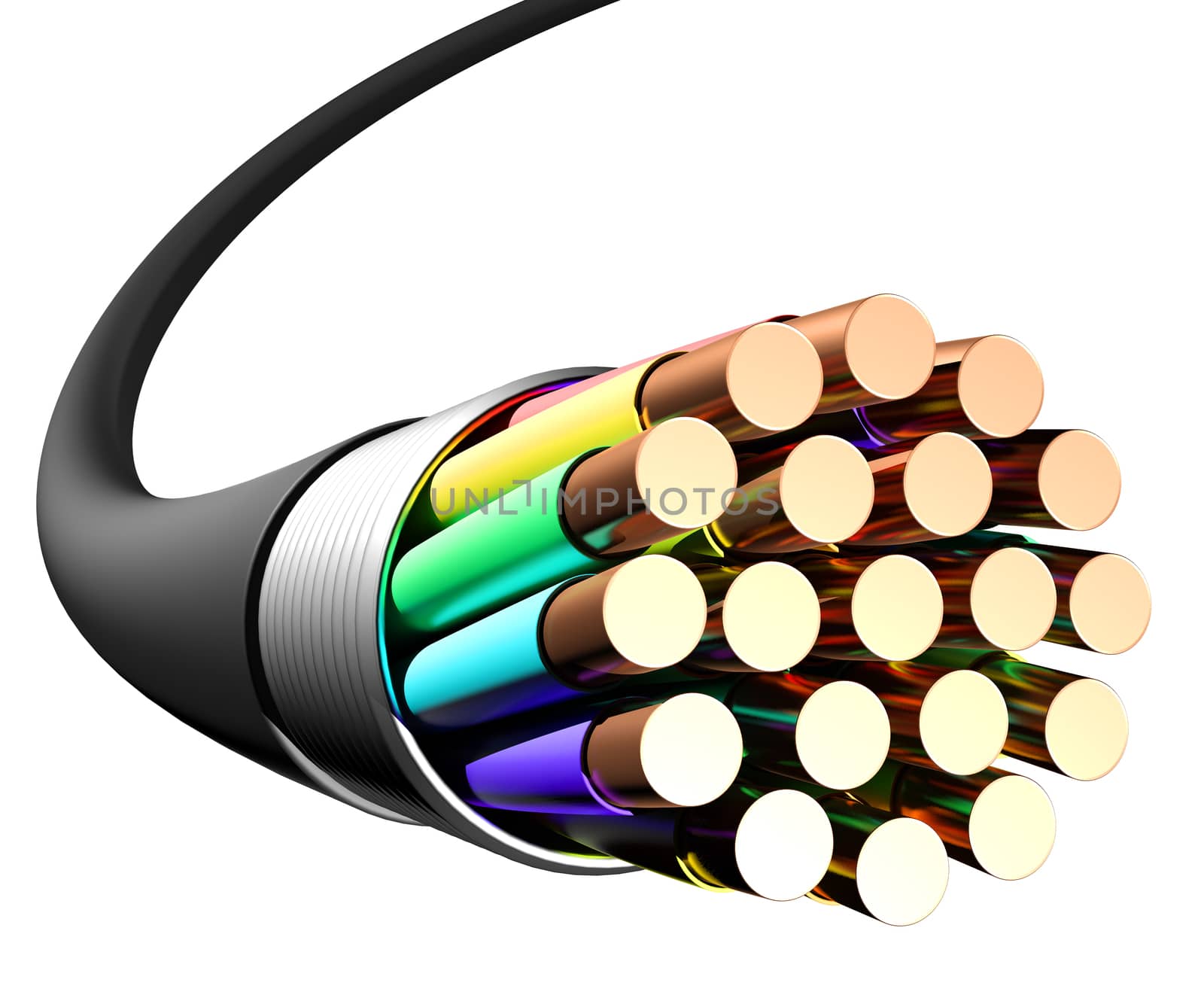 Electrical cable on white background. Close-up. 3D rendering