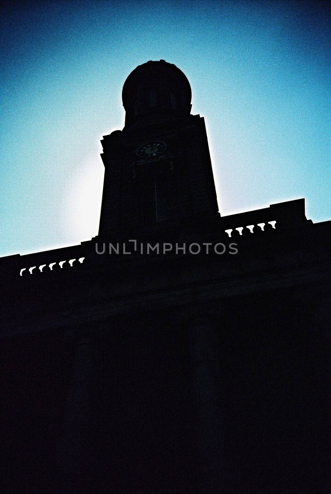 Building in contre-jour against sky in Aberdeen