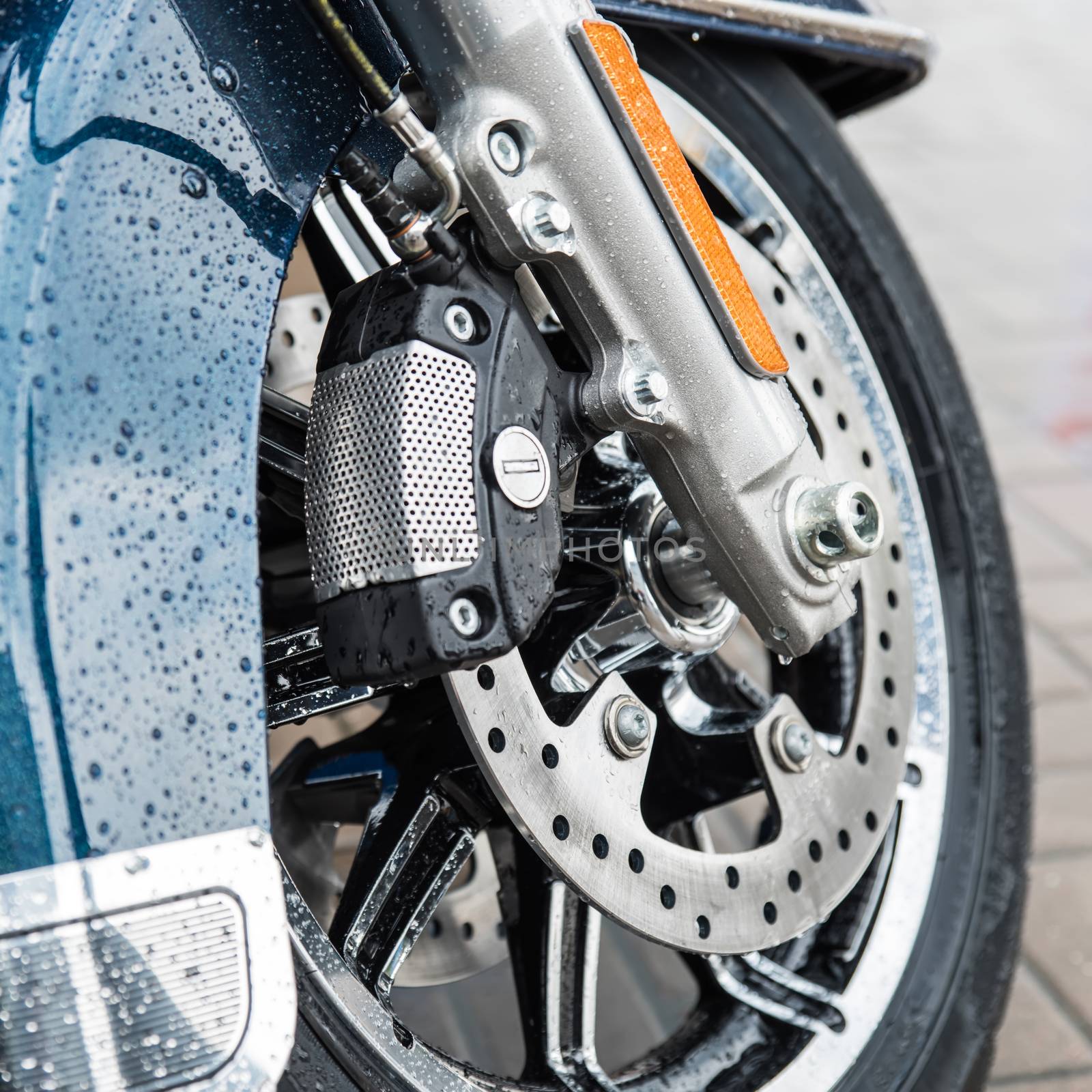 New shiny brake discs on motorcycle by sarymsakov