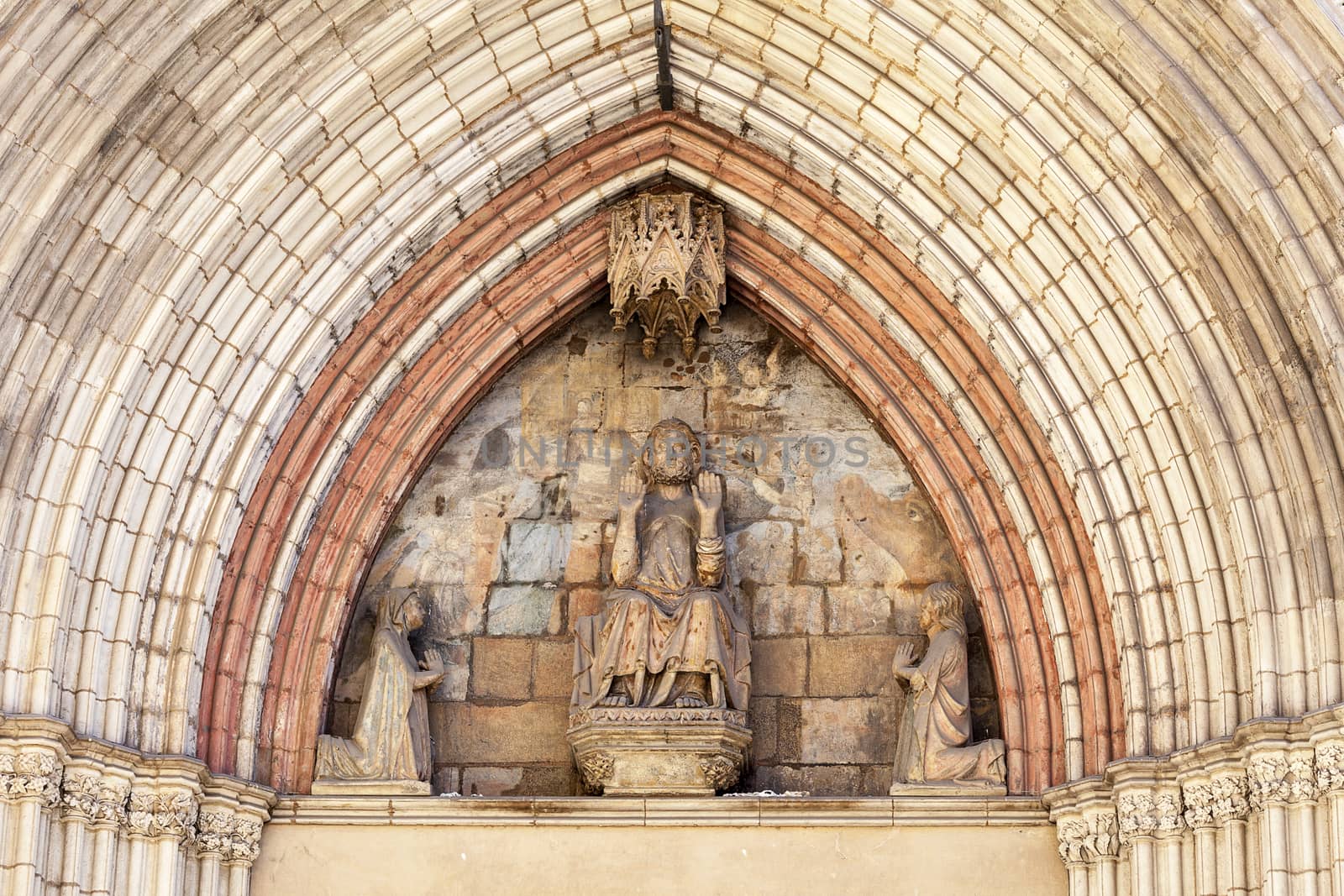 Facade of Catalan Gothic church Santa Maria del Mar, Barcelona, Spain.