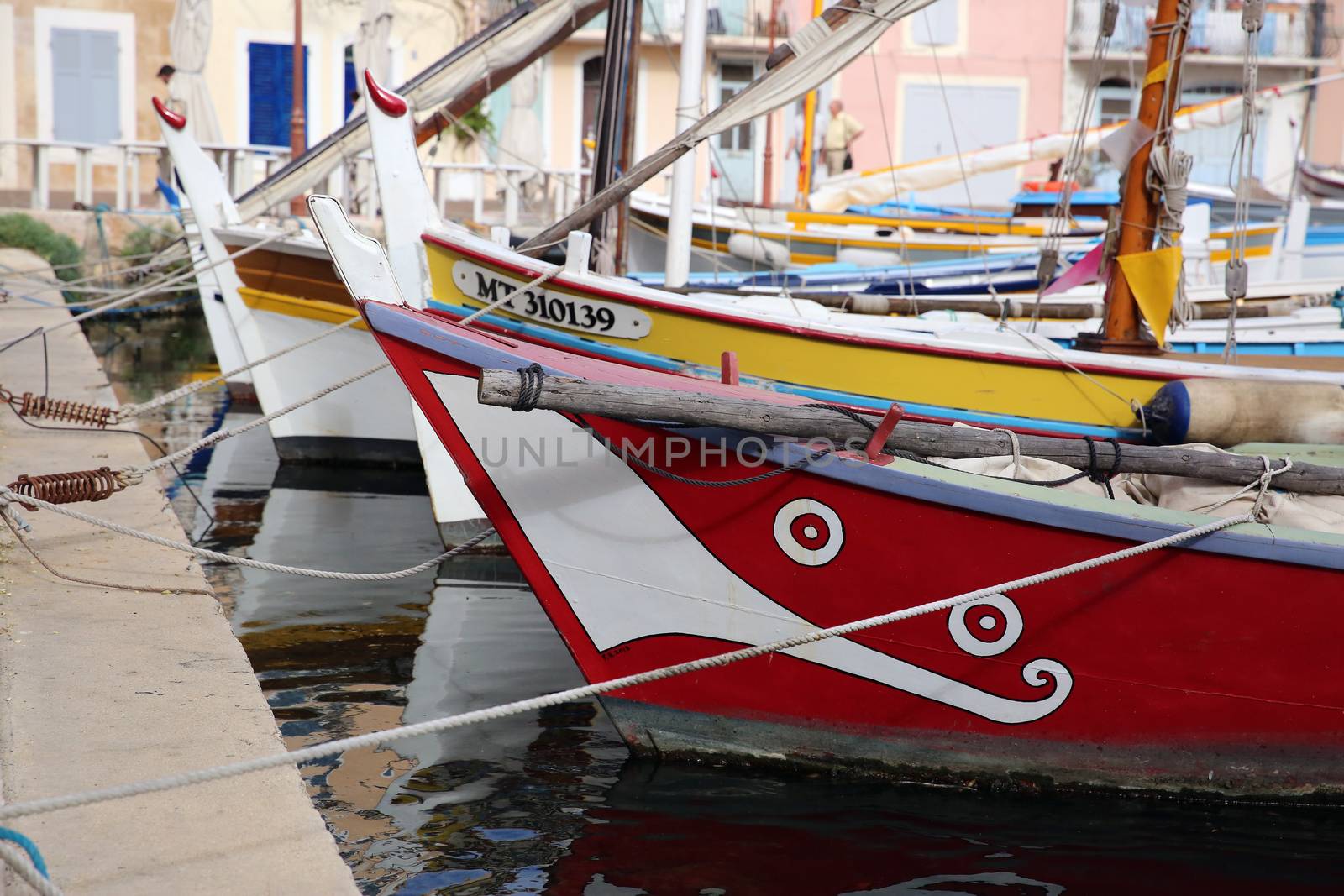 Martigues, France - June 20, 2016: The Old Harbor with Boats. Le Miroir Aux Oiseaux (Mirror Bird) Area