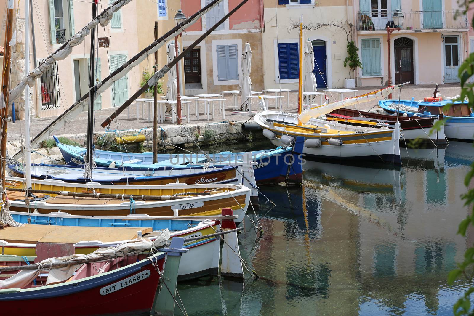 Martigues, France - June 21, 2016: The Old Harbor with Boats. Le Miroir Aux Oiseaux (Mirror Bird) Area
