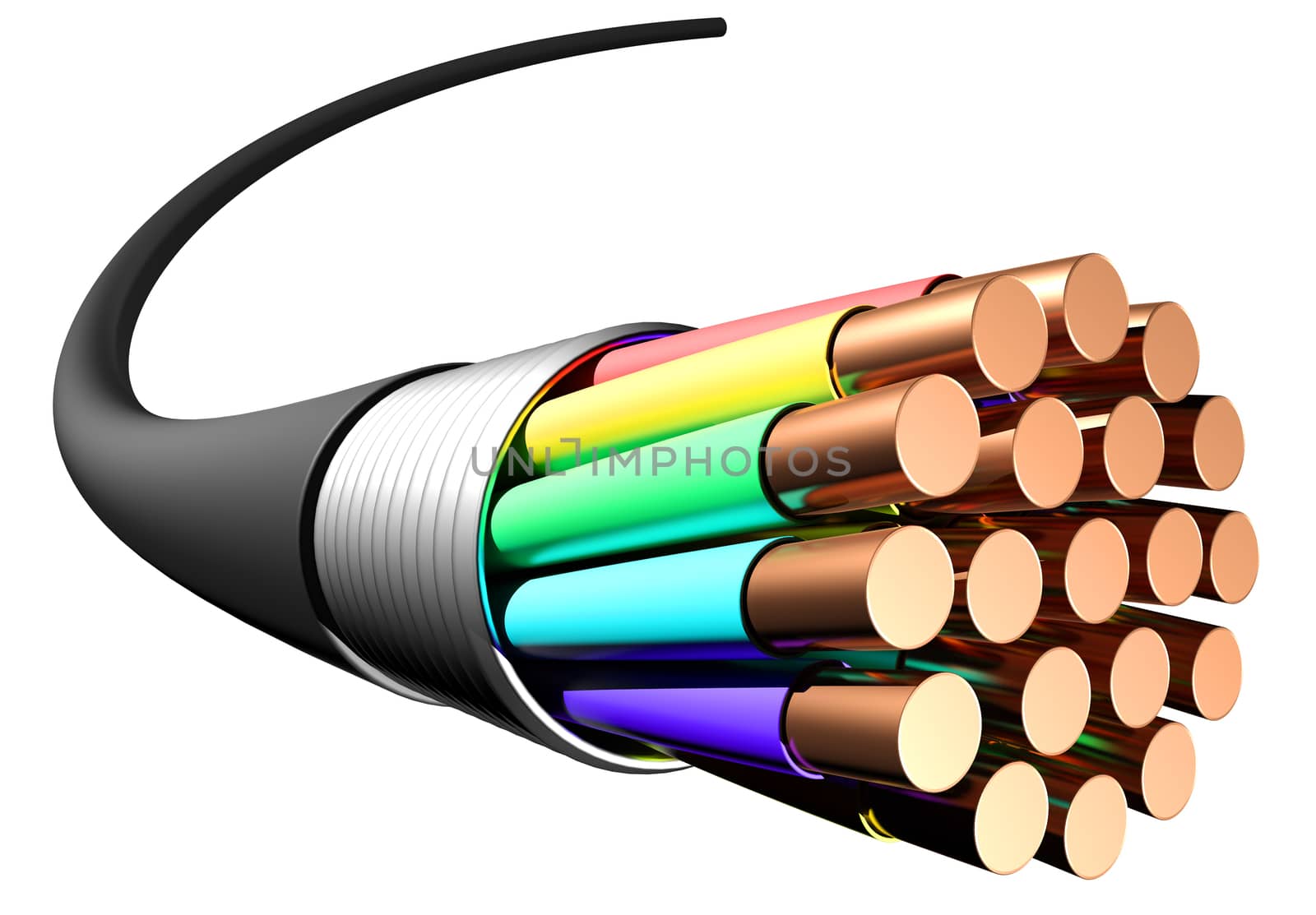 Electrical cable on white background. Close-up. 3D rendering