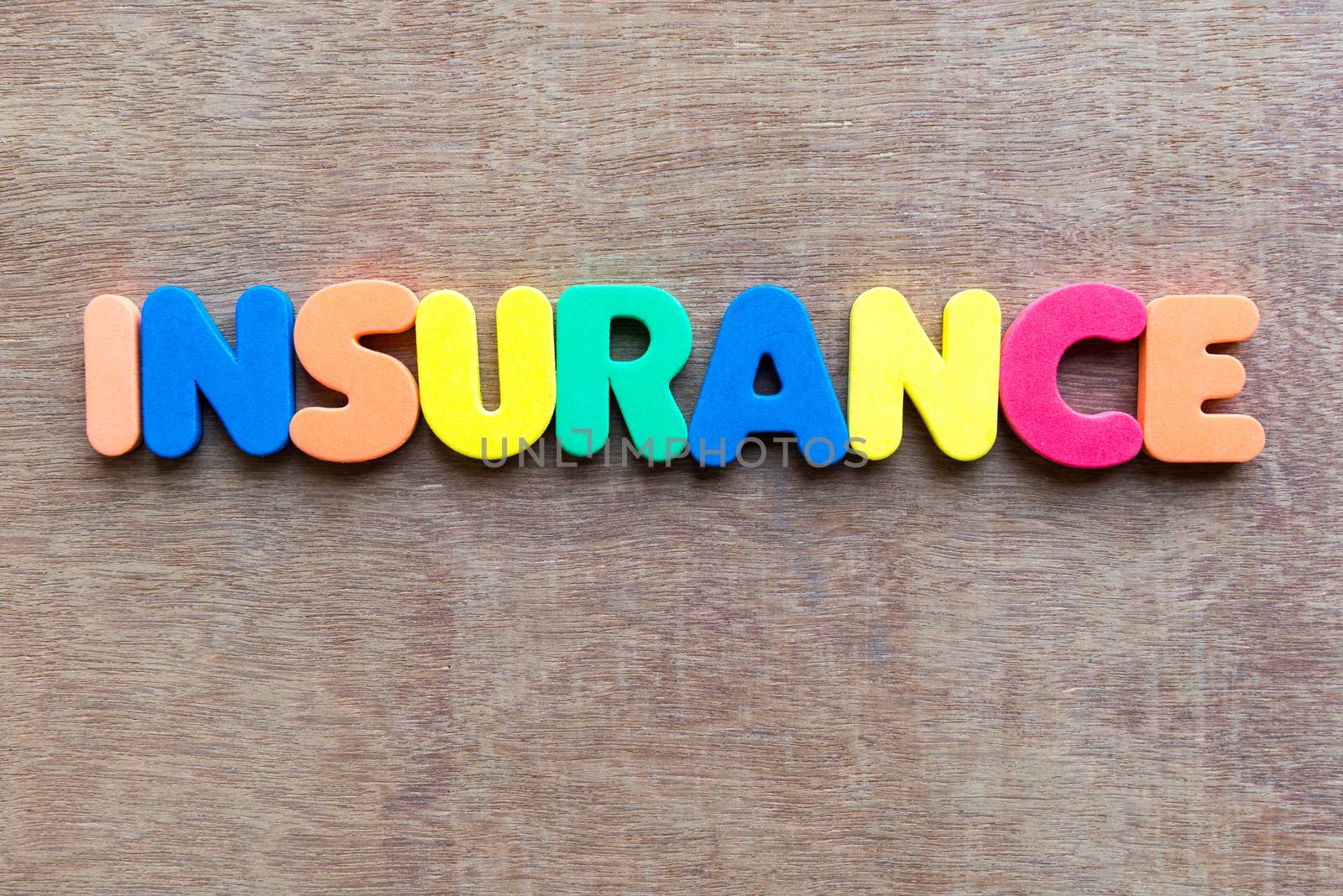 insurance colorful word in the wooden background