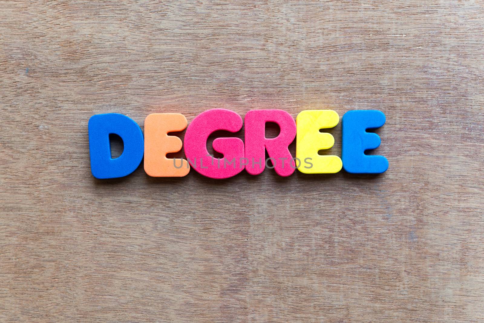 degree colorful word in the wooden background