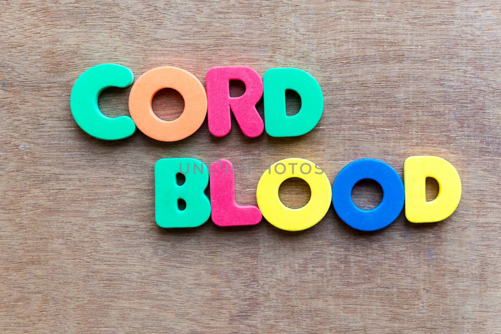 cord blood colorful word in the wooden background