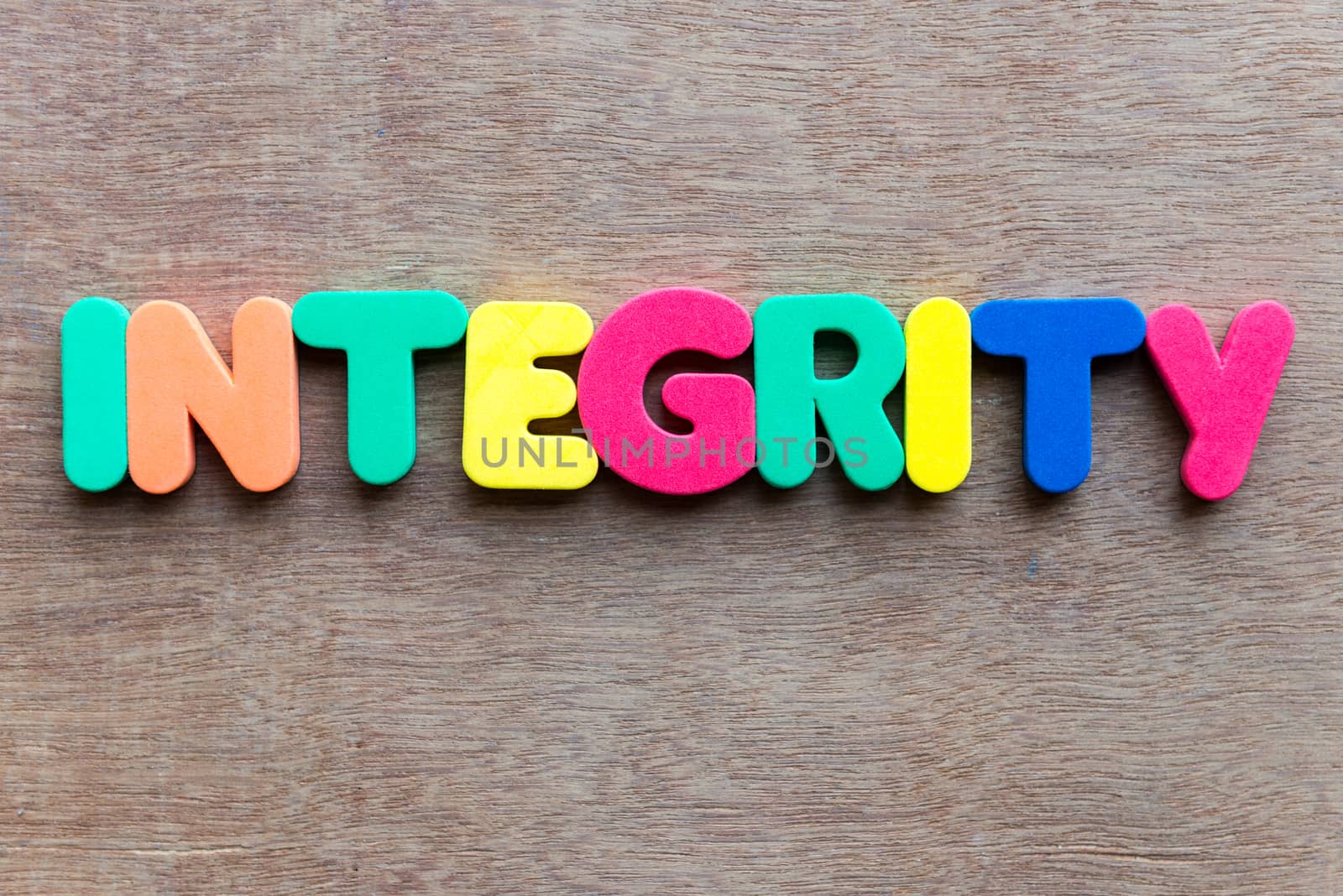 integrity word on wooden background