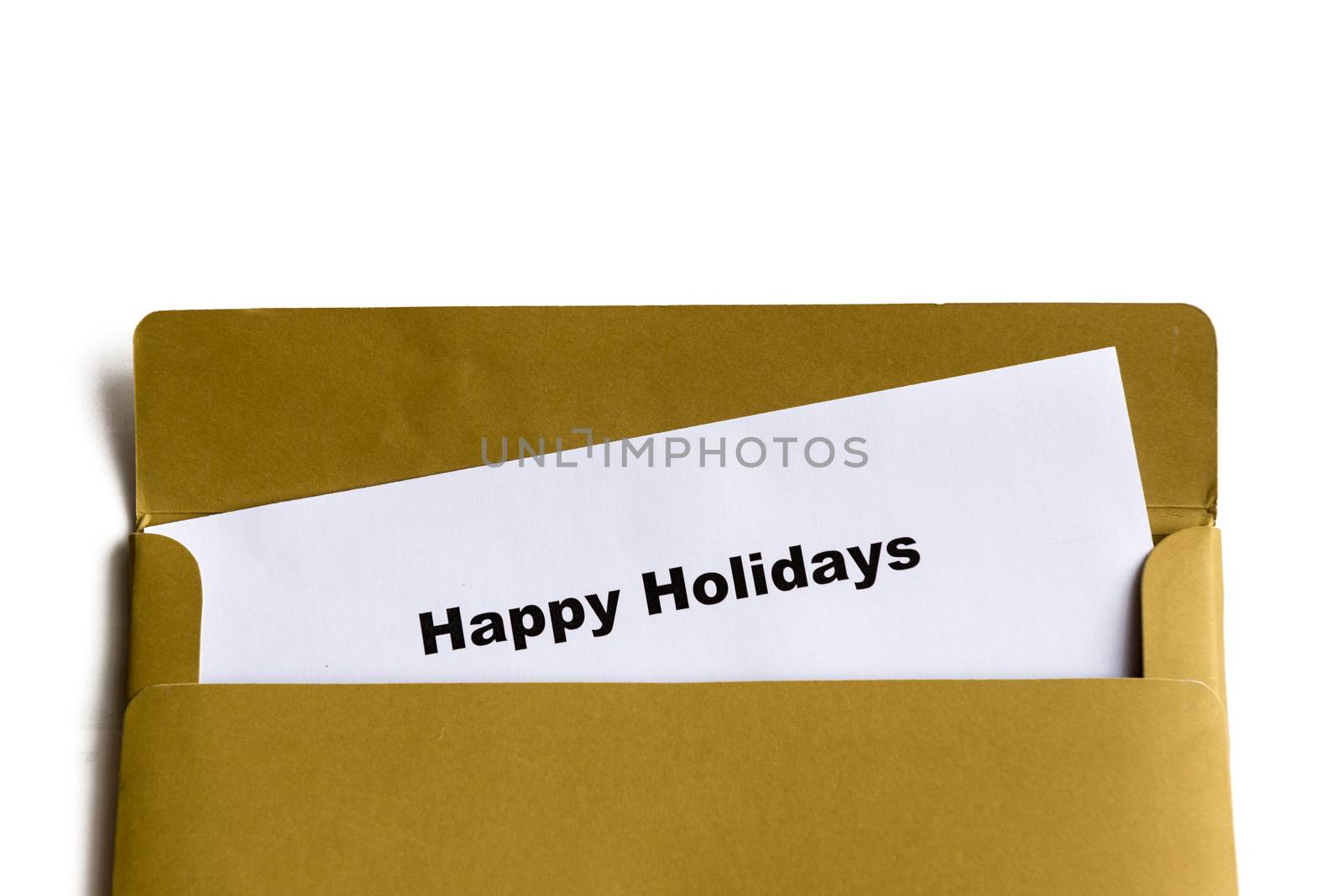 happy holidays words in the envelope