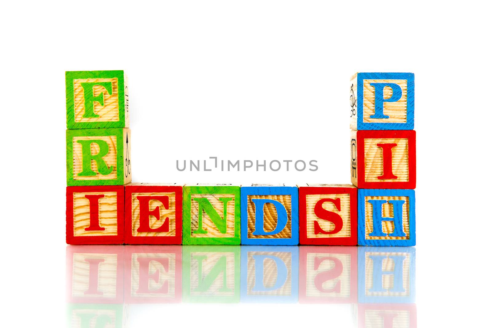 friendship word reflection on white background