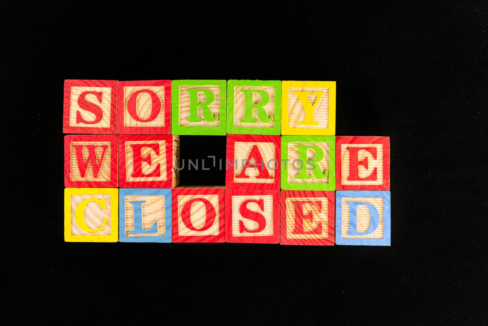 sorry we are closed words in black background