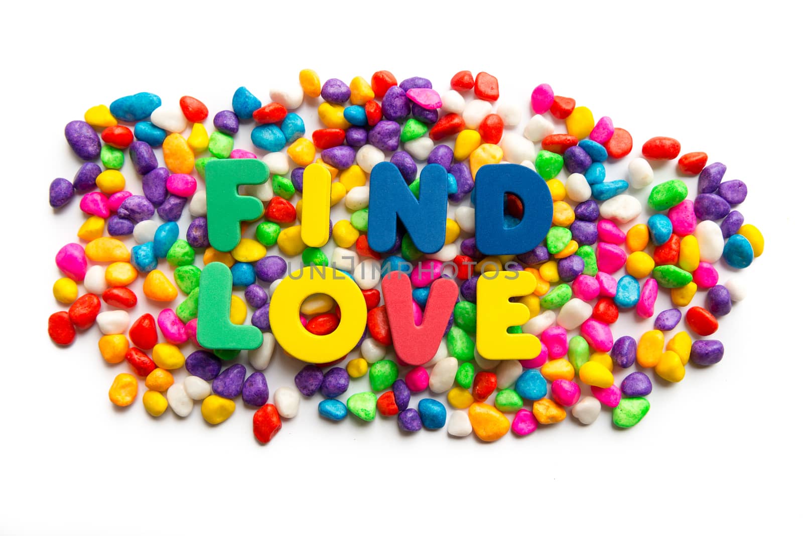 find love word in colorful stone