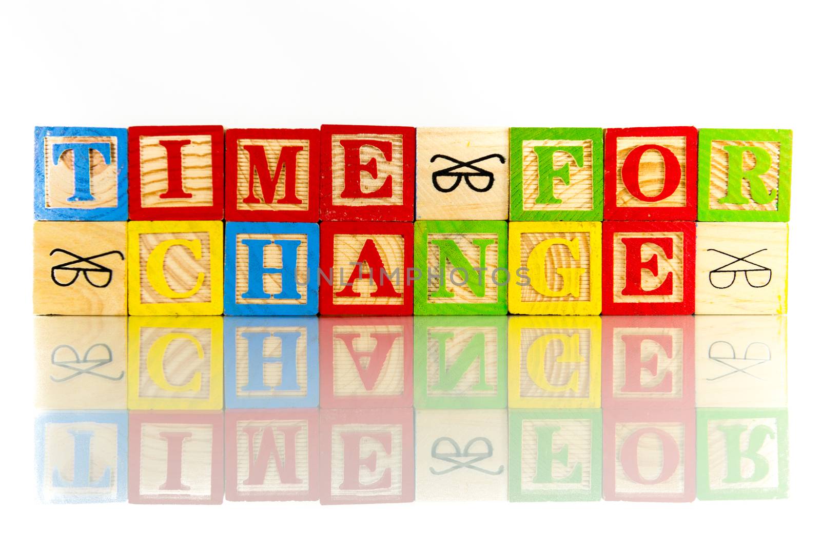 time for change words reflection on white background
