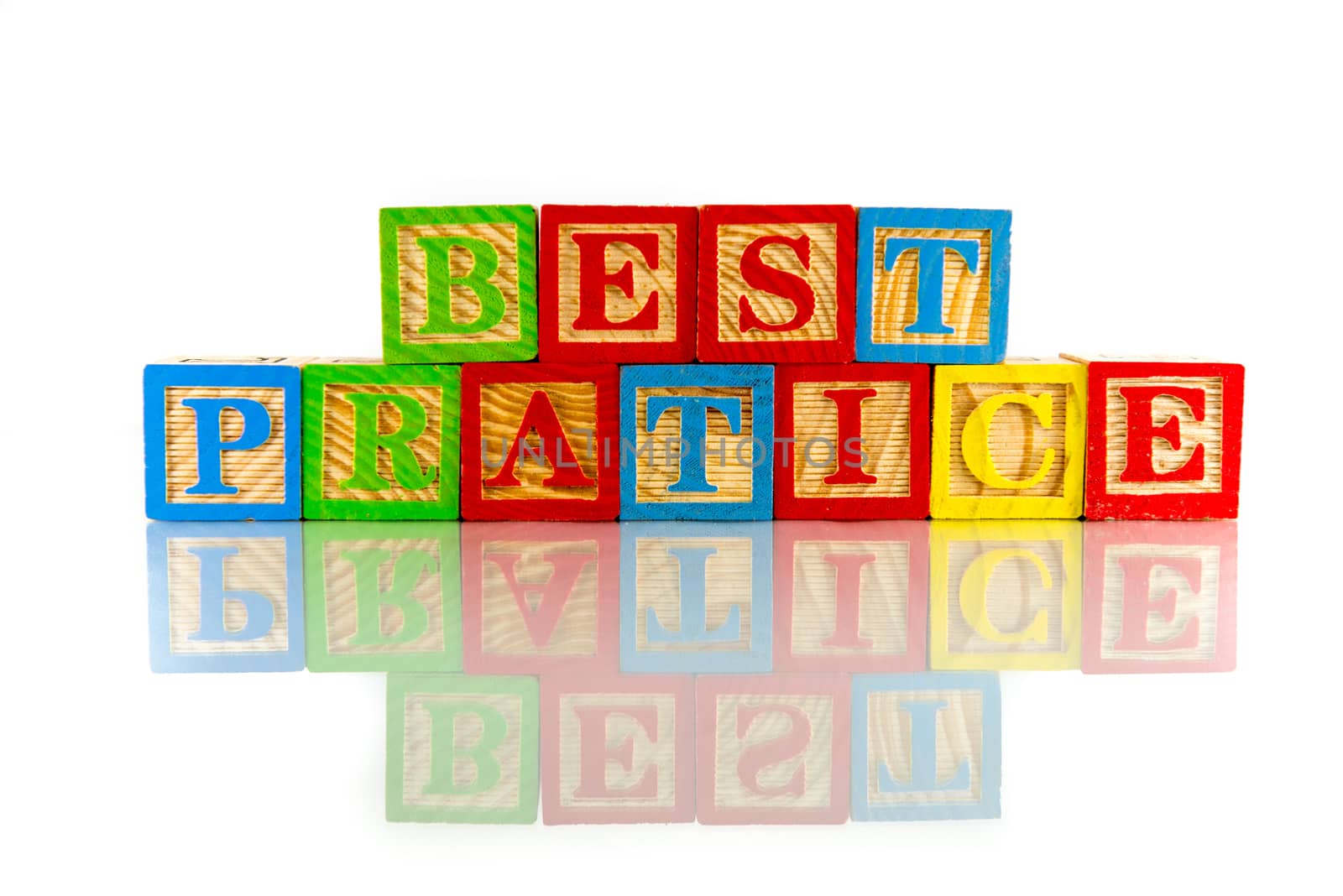 Best Practice word reflection on white background