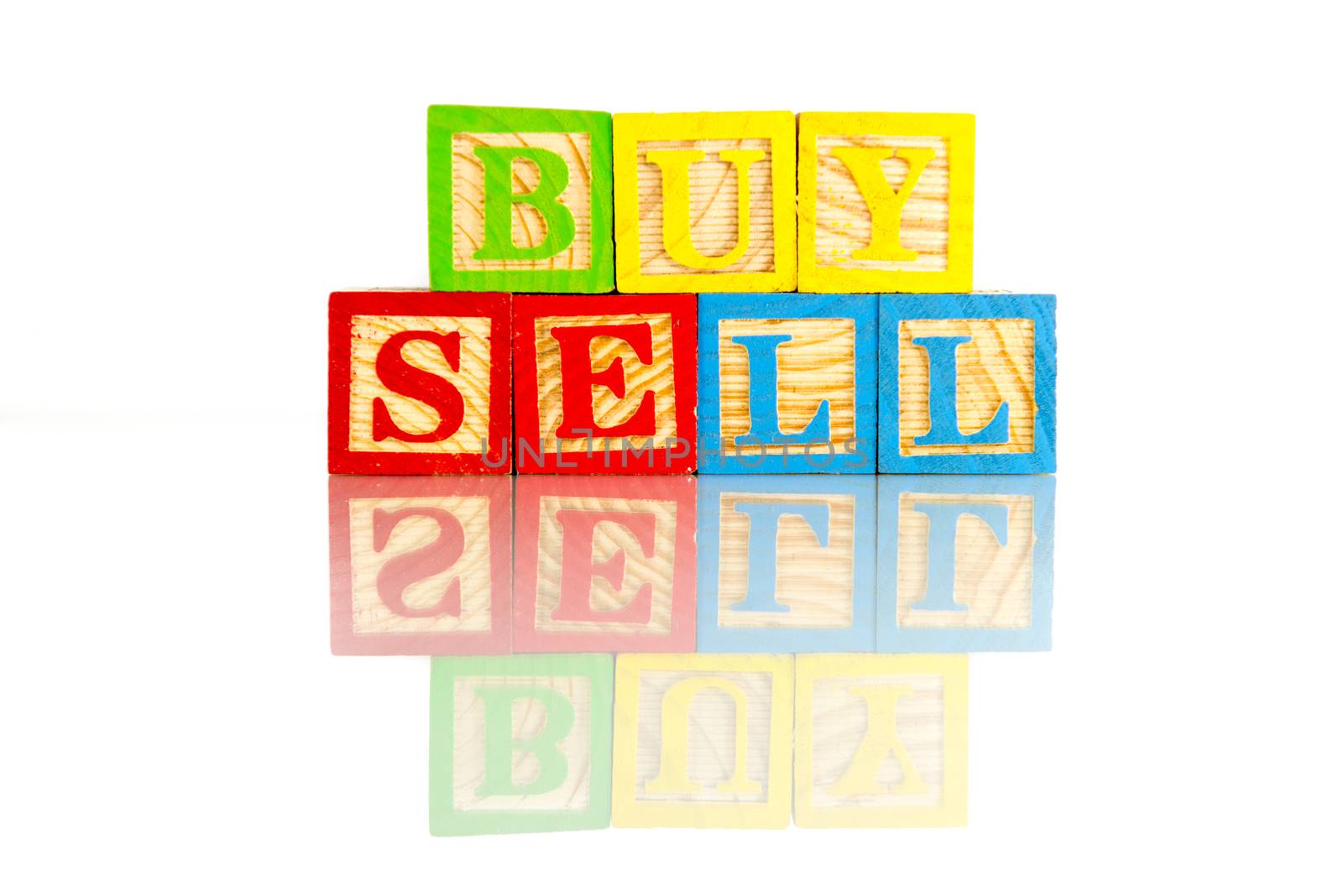 buy sell word reflection on white background