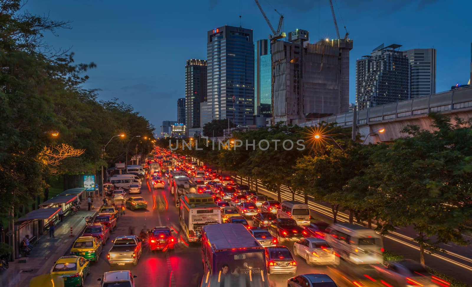 Bangkok, Thailand - Jun 25, 2016 Traffic jam in rush evening hour in Chatuchak area