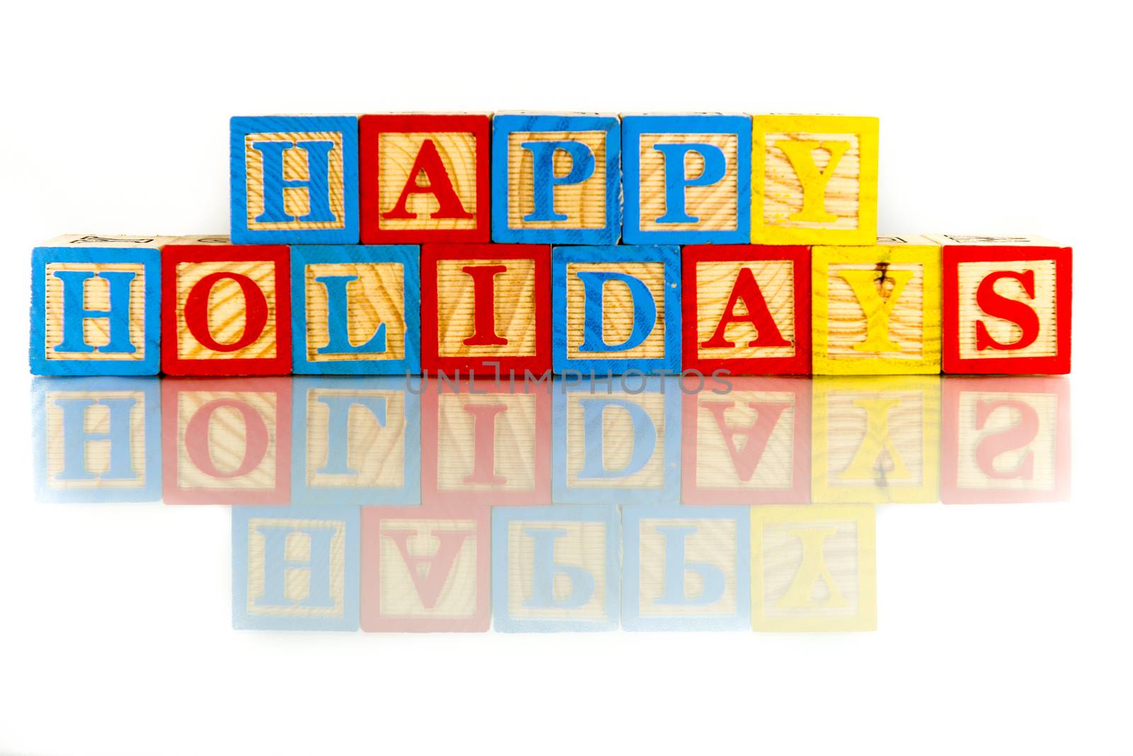 happy holidays words reflection on white background