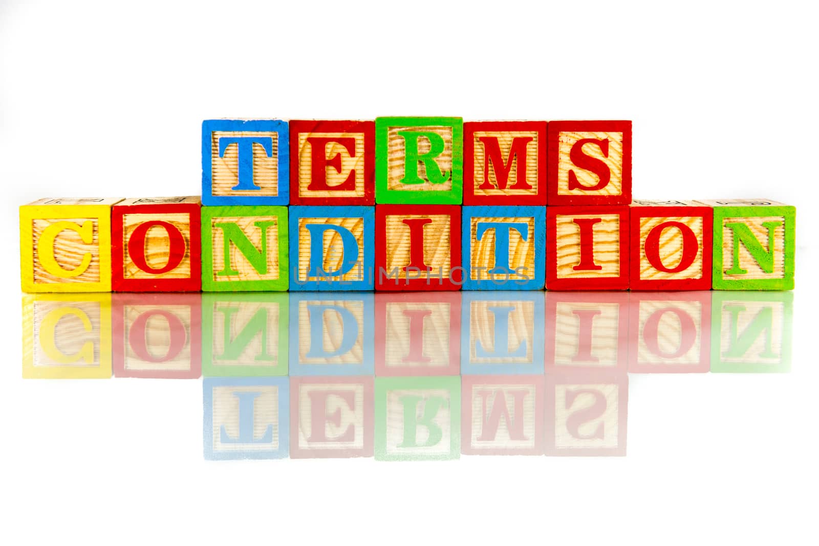terms condition word reflection on the white background