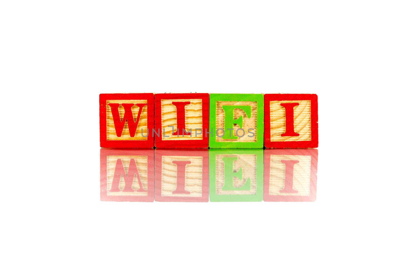 wifi word reflection on the white background