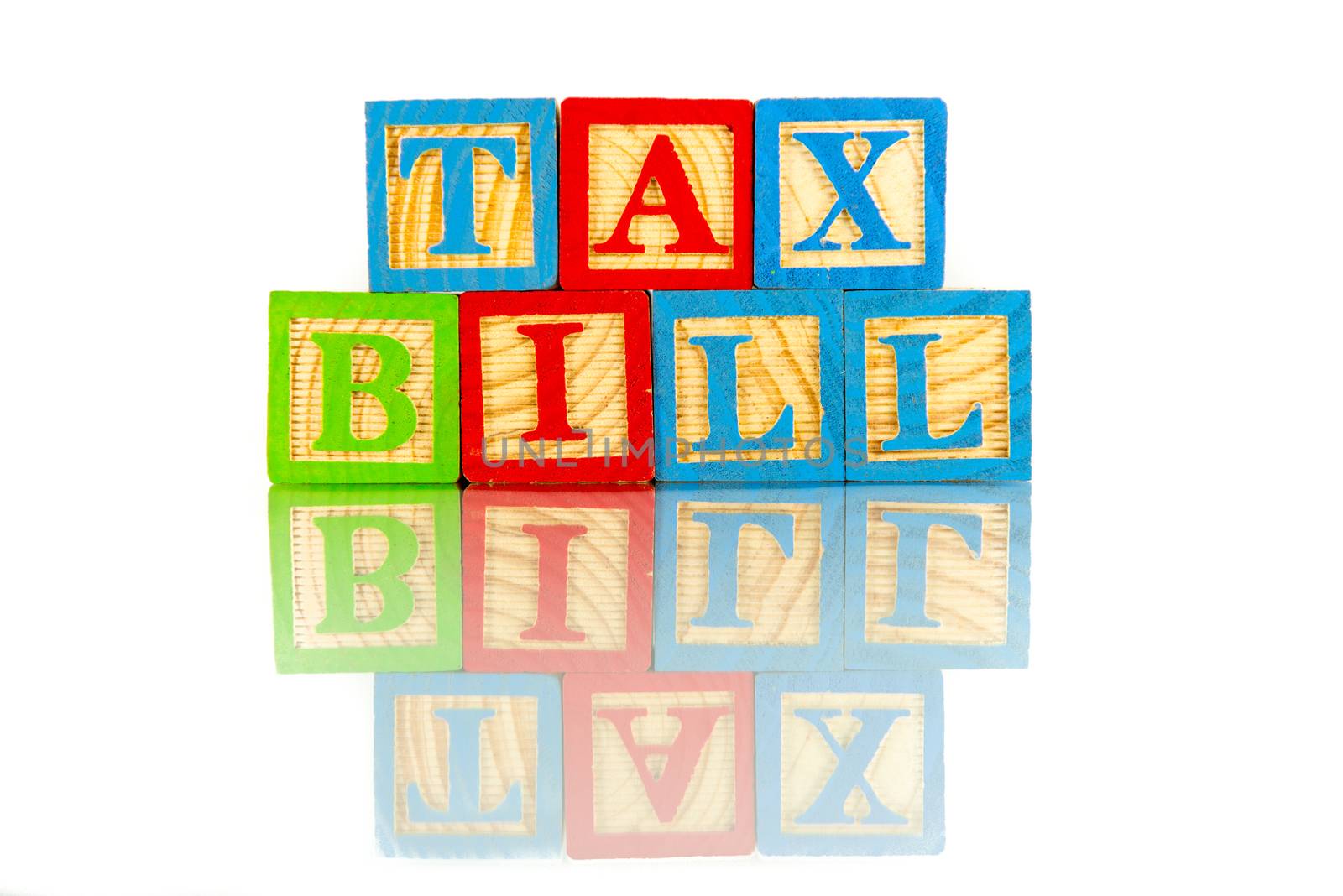 tax bill word reflection on the white background