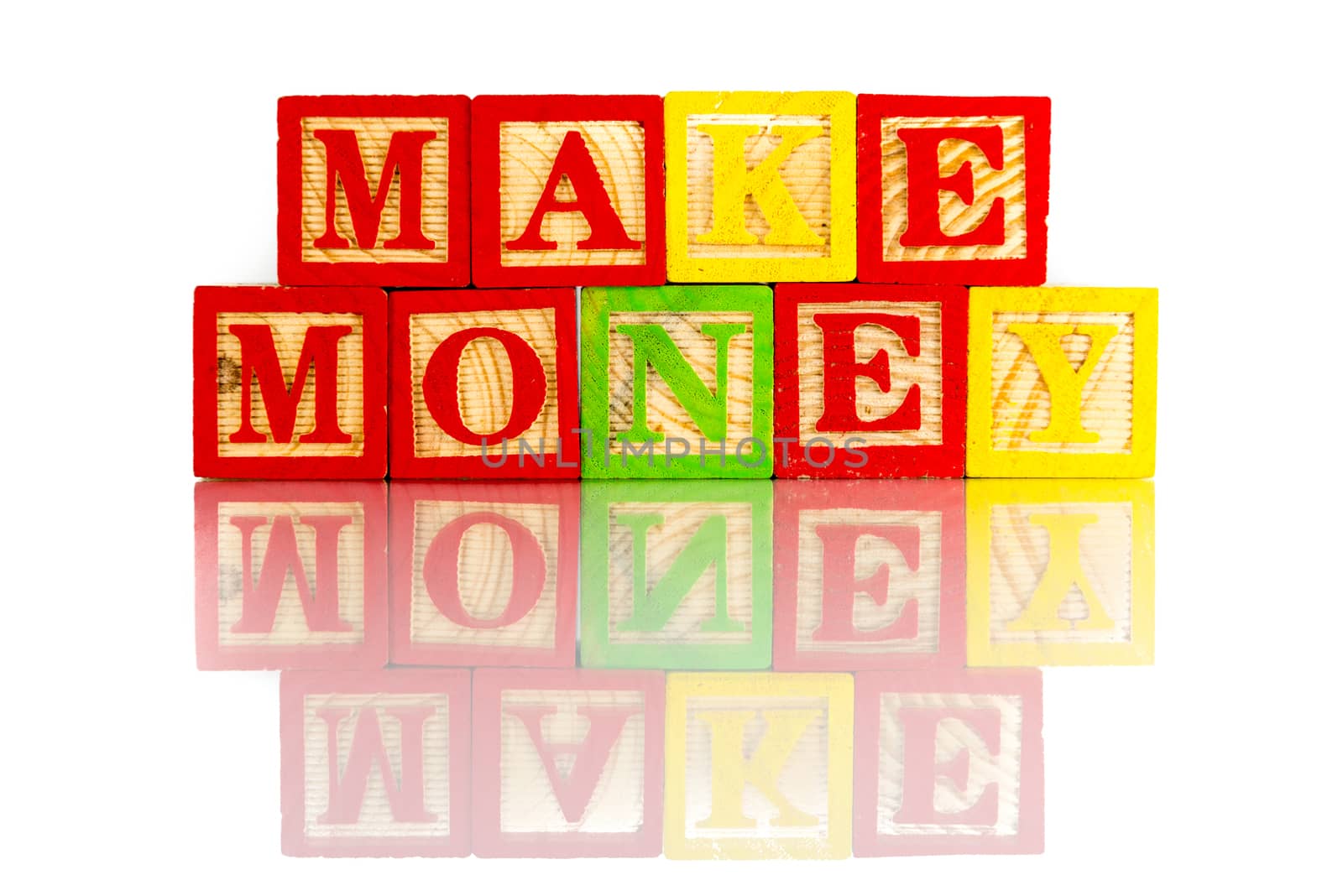 make money words reflection on white background