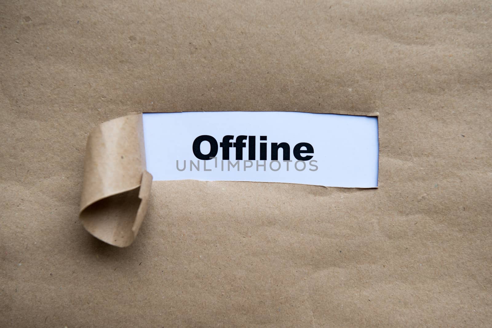offline word in grey Torn Paper Concept