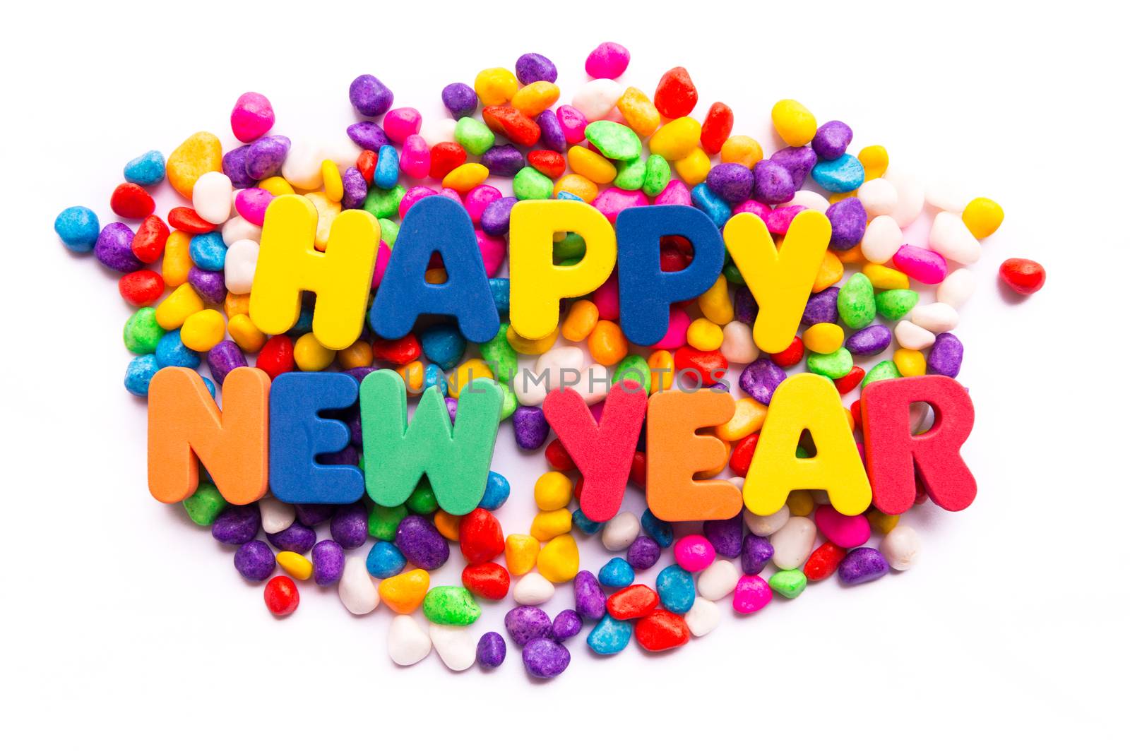 colorful happy new year word on the white background