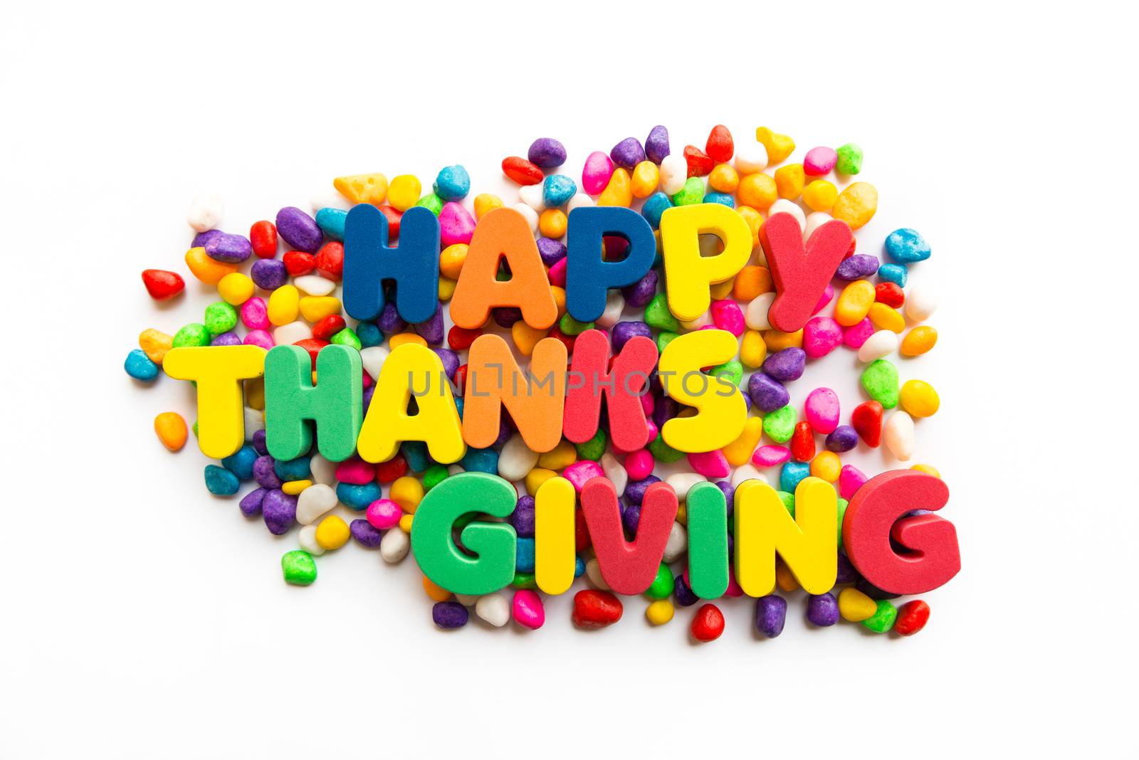 happy thanksgiving colorful word on the white background