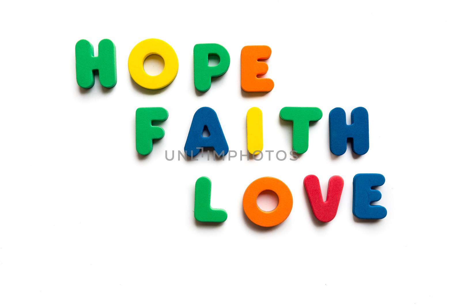 hope faith love colorful word on the white background