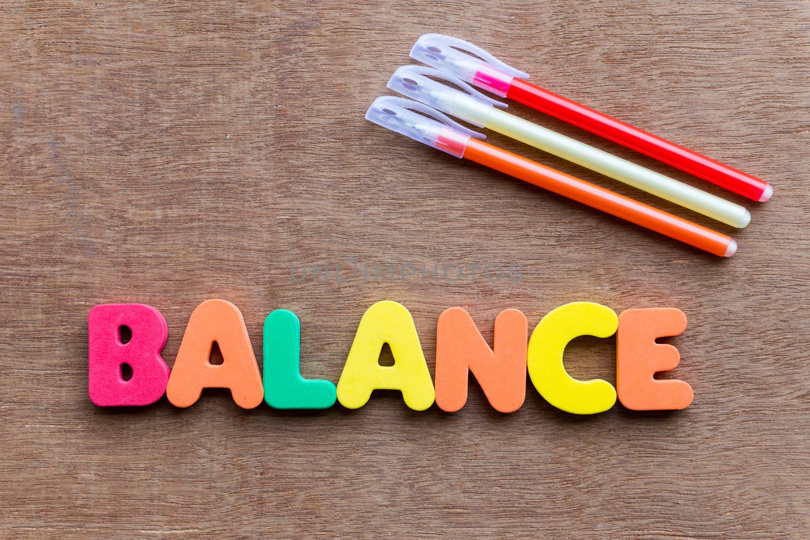 balance colorful word on the wooden background