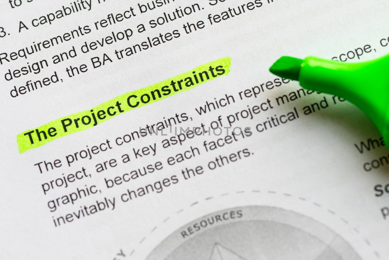 the project constraint sentence highlighted by green marker