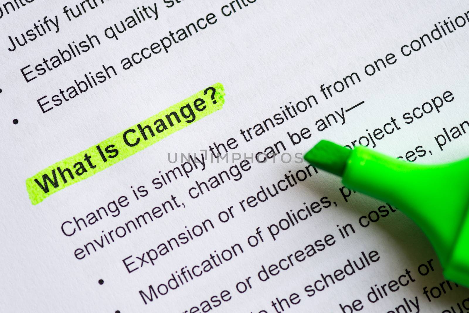 what is change sentence highlighted by green marker