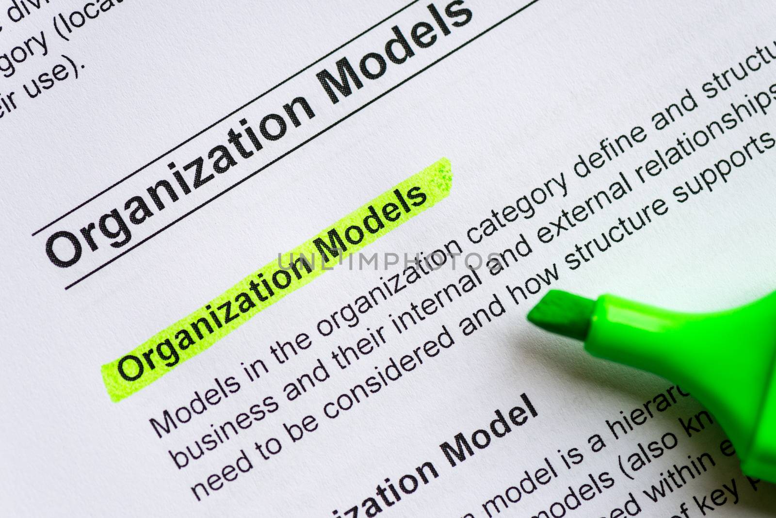 organization models sentence highlighted by green marker