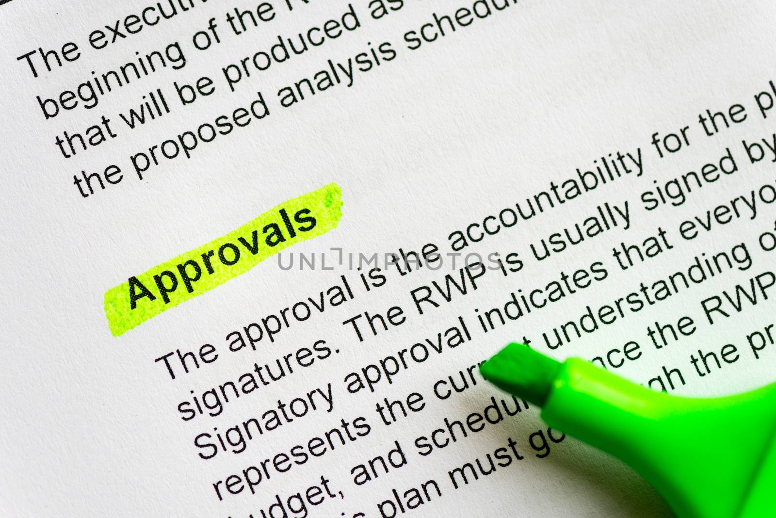 approvals word highlighted by the green marker