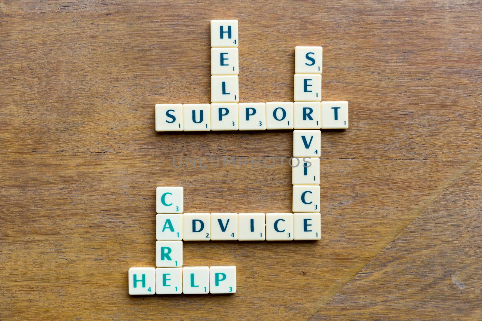 Client support crossword blocks on the wooden background