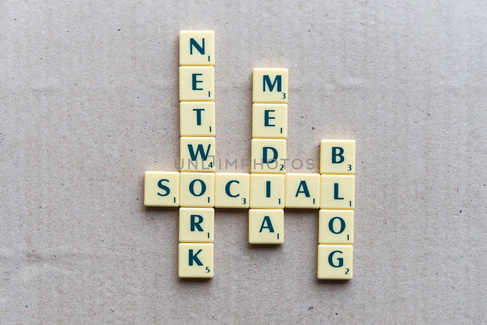 Social Network Crossword blocks on the wooden background