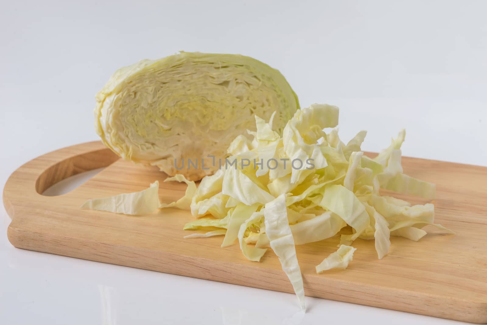 Half of chopped cabbage in studio shot