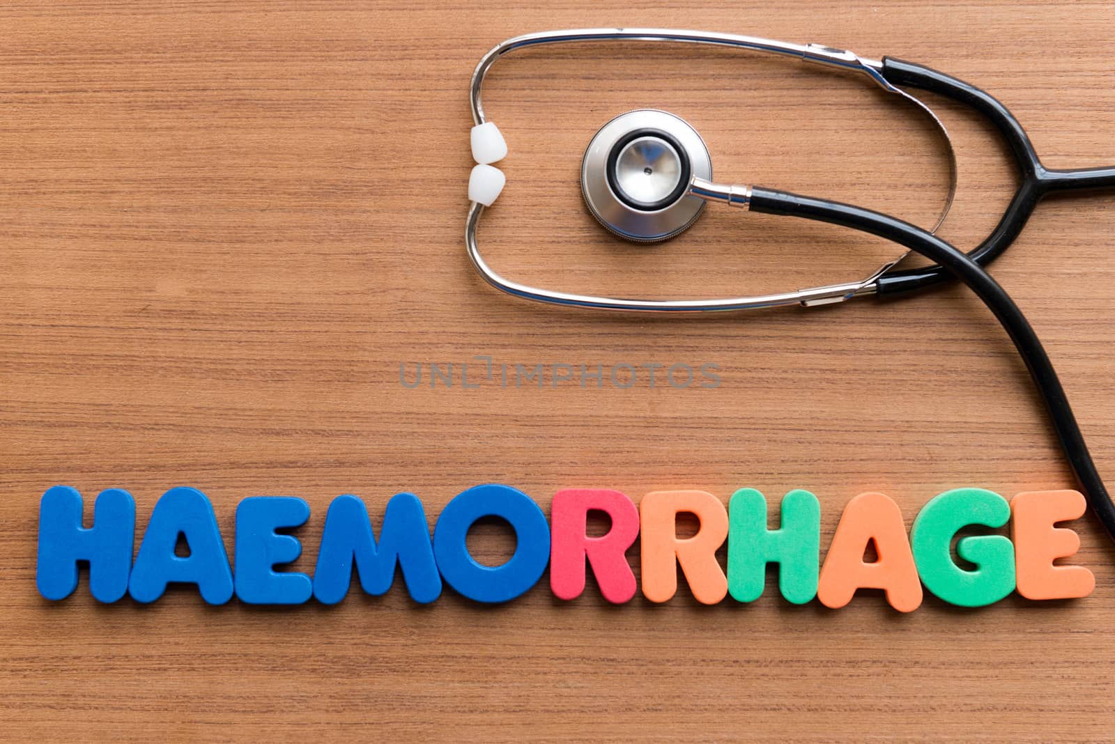 haemorrhage colorful word on the wooden background
