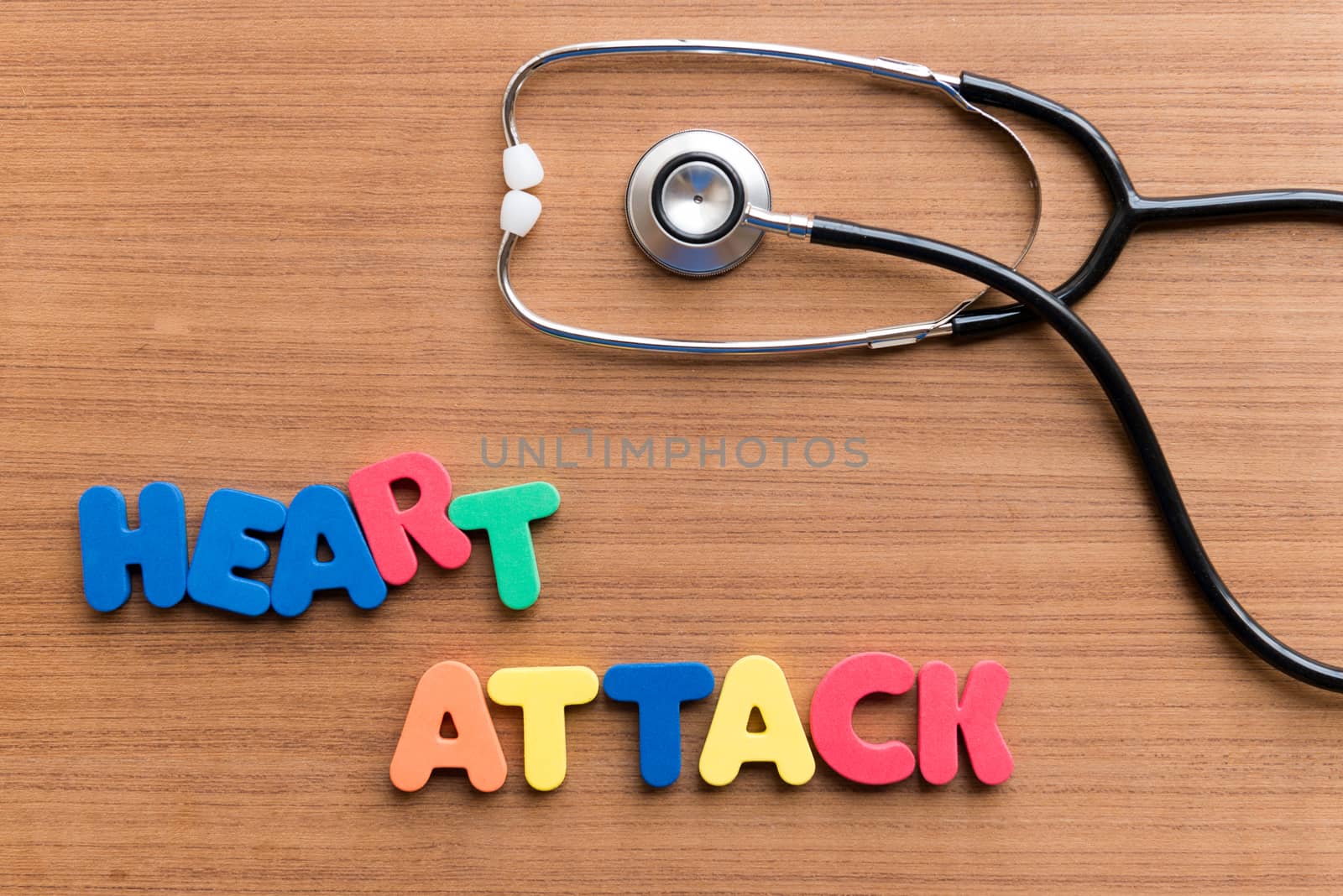 heart attack colorful word on the wooden background